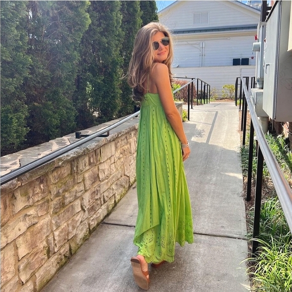 Zara Openwork Eyelet Embroidered Green Dress Flowy size S - Picture 5 of 16